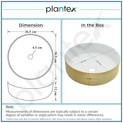 Image of Plantex Ceramic Table Top Wash Basin /Small Washbasin for Bathroom /Countertop Vessel Sink Basin(Gold&White -14 x14x5 Inch)