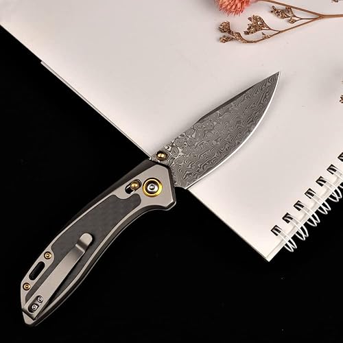 Miniatura 3 de MASALONG Kni256 Pocket Knife EDC Folding Knives 377 VG10 Damascus Blade Carbon Fiber Alloy Steel Handle for Tactical Survival Outdoor
