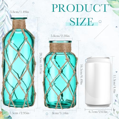 Image of Chuangdi Set of 2 Coastal Glass Flower Vase with Boho Rope, Blue Green