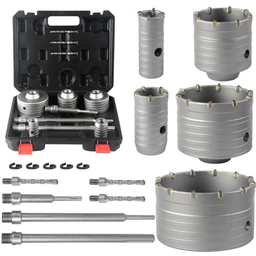 Image of BINOTA 16PCS 30-100 mm (1-3 /16 inch to 3-15 /16 inch) Concrete Hole Saw Kit | Tungsten carbide drill set; SDS-Plus & SDS-Max shanks; Cross-type center drill bit; Dry drilling for concrete /brick /stone