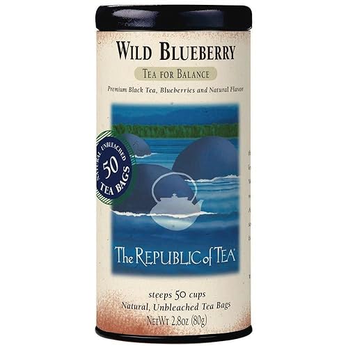 The Republic of Tea - Té de arándanos salvajes, lata de 2.8 onzas, 50 bolsas de té, té negro gourmet, cafeinado