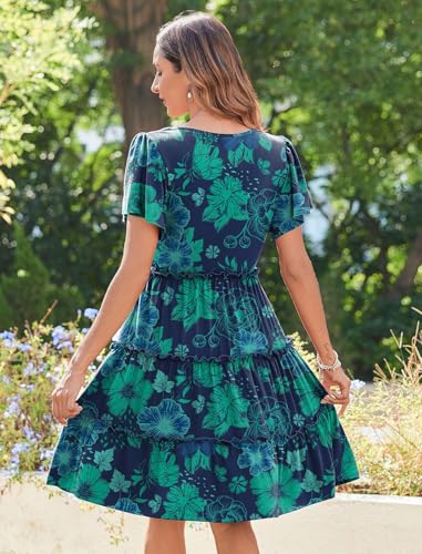 Image of Zeagoo Summer Tiered Mini Dress with Pockets Ruffle Sleeve V-Neck Casual Dress A Line Boho Flowy Sundress 2025 Vacation
