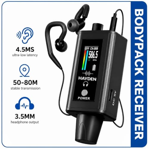 Image of hayden HY-EMX-2 UHF Wireless in-Ear Monitoring System - Portable Transmitter & 2 Receiver with Earphones, 16 Channels, 50-80 m Range, Type-C Rechargeable, Professional Stage & Studio IEM
