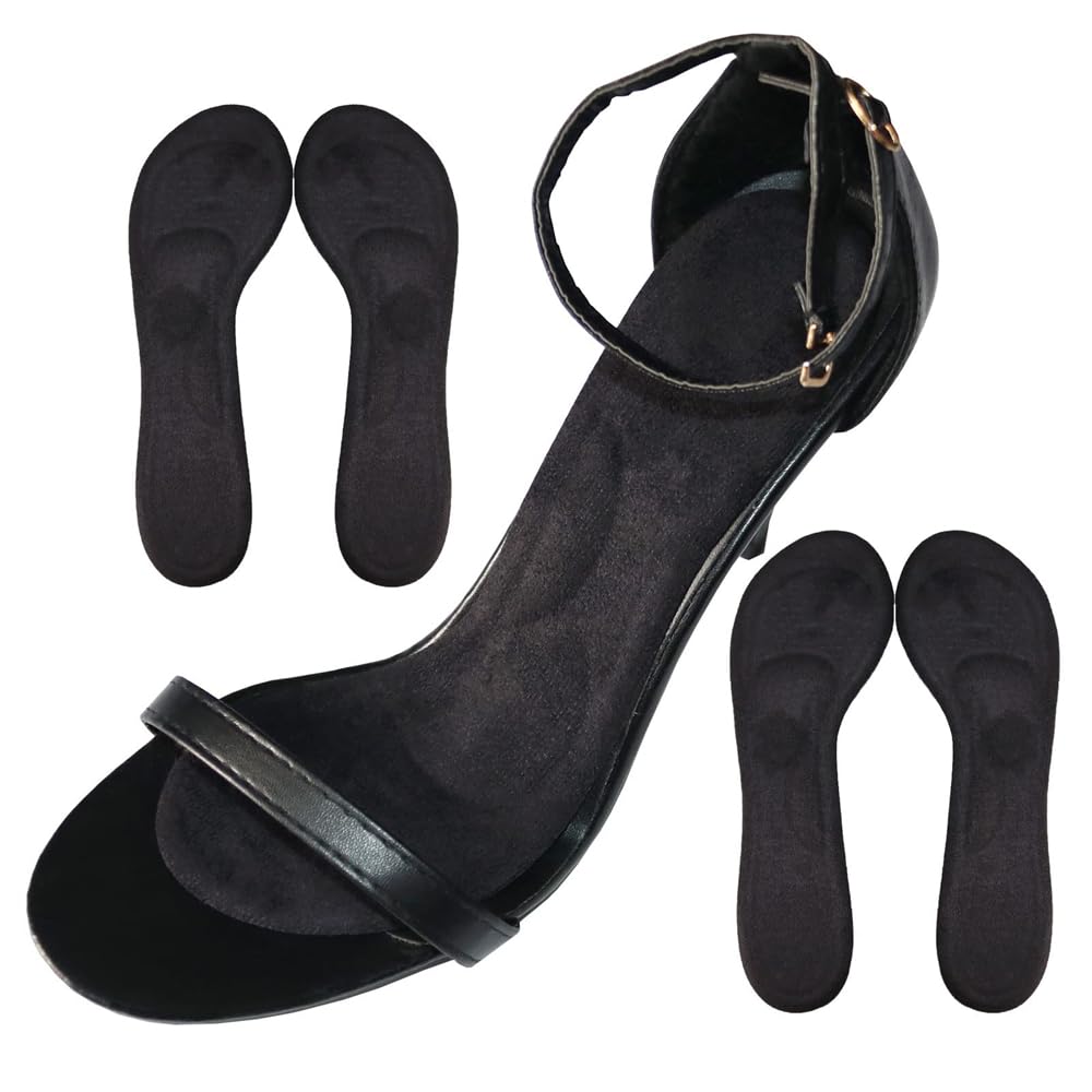 AzoneeAzonee 3/4 Length High Heel Inserts Women, 2 Pairs Adhesive Flannel Cushioning Insoles for High Heels Anti-Slip, Silicone Gel Dress Shoe Insole Pain Relief, for Pumps, Flats, Boots and Sandals (Black)
