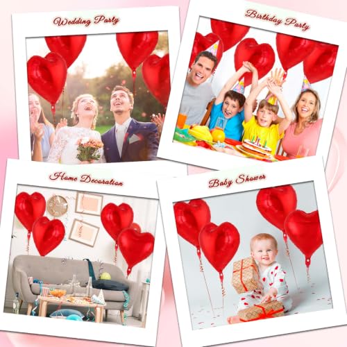 Image of 50 Pcs Red Heart Balloons,5 Inch and 10 Inch Heart Foil Balloons Love Balloon Valentine Balloon for Birthday Party Wedding Engagement Party Baby Shower Valentine Day Decorations