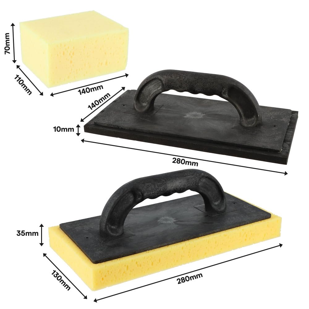Kit de lavage spécial joints de carrelage pour carreleur - Bac 24L sur roulettes - Taloche éponge - Platoir à jointer - Éponge