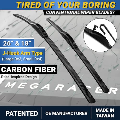 Image of Premium Silicone Windshield Wiper Blades 26 inch & 18 inch (2 Pack) for Car & Truck | Carbon Fiber Design, Quiet & Smooth Streak-Free Clean Wipe, All-Season, OEM Quality, Front Automotive Replacement Wipers