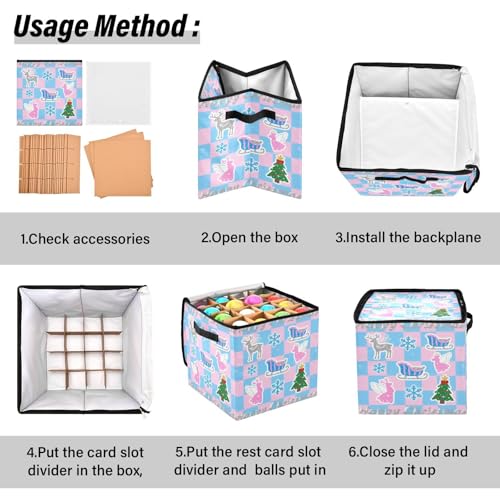 Boîte rangement décorations de Noël 64 compartiments modulables avec couvercle bleu rose
