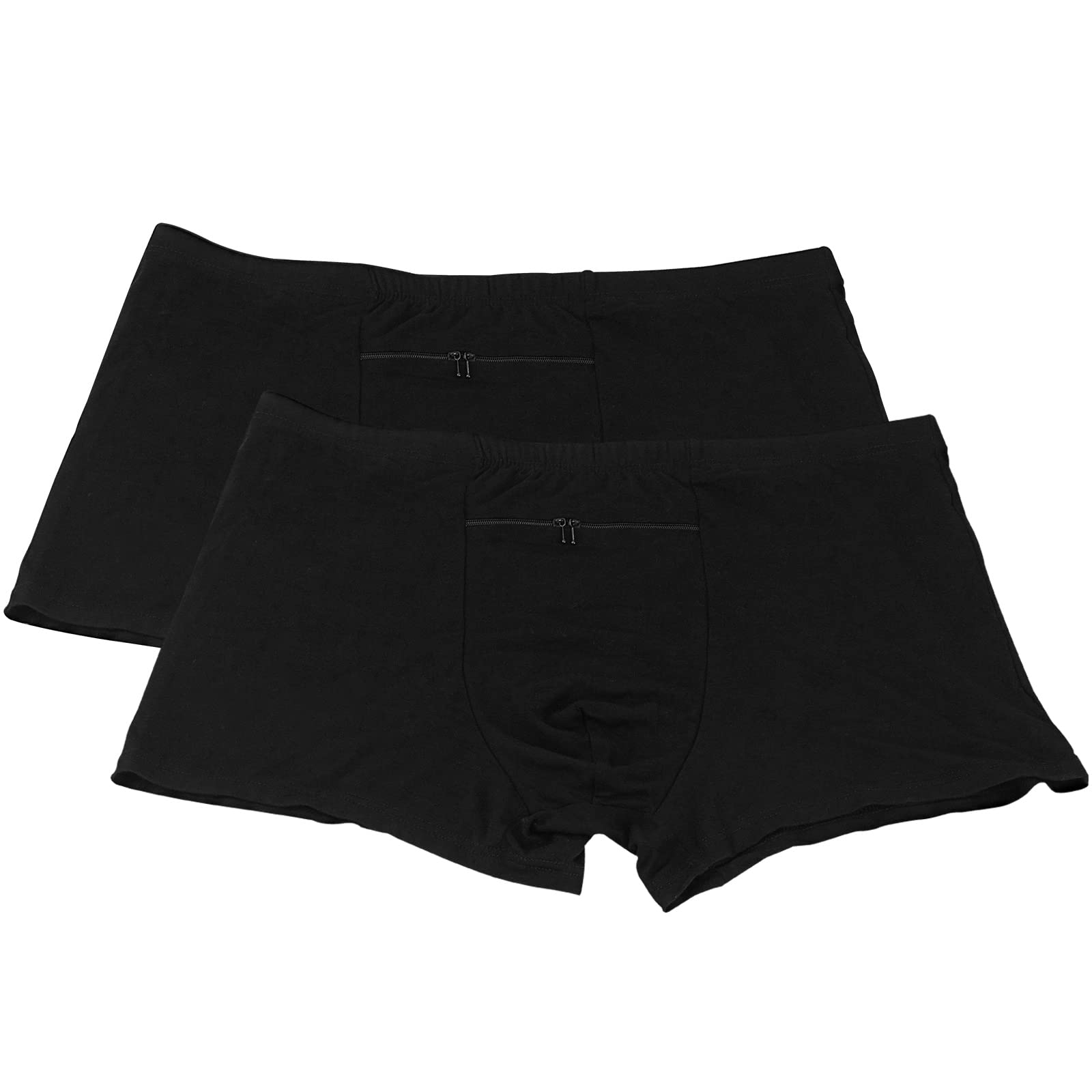 2 Packs Men's Underwear with A Secret Front Pocket, Travel Boxer Brief, Black