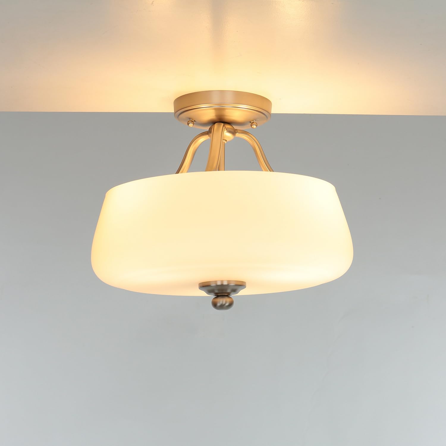 Licht-Erlebnisse Deckenlampe E27 Weiß Nickel Ø37cm Glas Metall Jugendstil Deckenleuchte Wohnzimmer Esszimmer