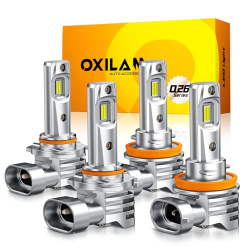 Image of OXILAM H11 9005 Light Bulbs Combo, 96000LM 1000% Brighter 6500K Cool White Light, H11-H9-H8 9005-HB3 Fog Light DRL Replacement 1:1 Size, Wireless Design, IP68 Waterproof, Pack of 4