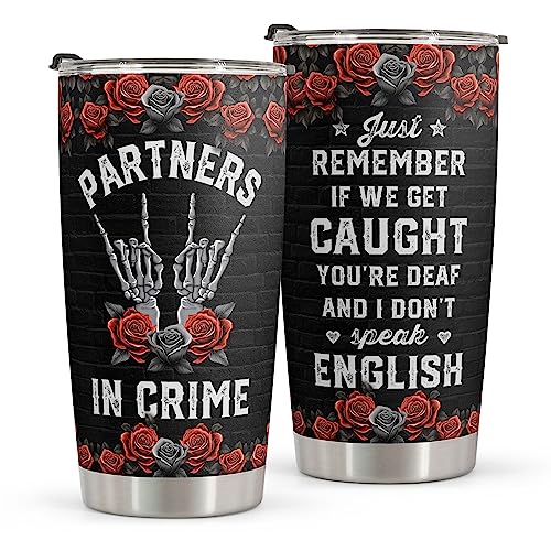 Macorner Best Friend Birthday Gifts Partner in Crime - Tumbler 20oz - Friendship Gifts for Women Friend, Men, Work Bestie, Soul Sister, BFF, Coworker - Funny Christmas Gift for Female Friend, Bestie