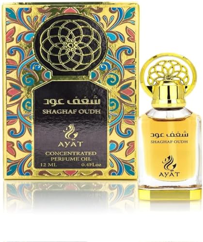 Ayat Perfumes   Aceite de Extracto 12ml   Sin Alcohol, Eau de Parfum de Calidad Almizcle, Unisex, Oriental, Árabe, Oud, Natural, Ámbar   de Dubai (Shaaghaff Oud 12ml)