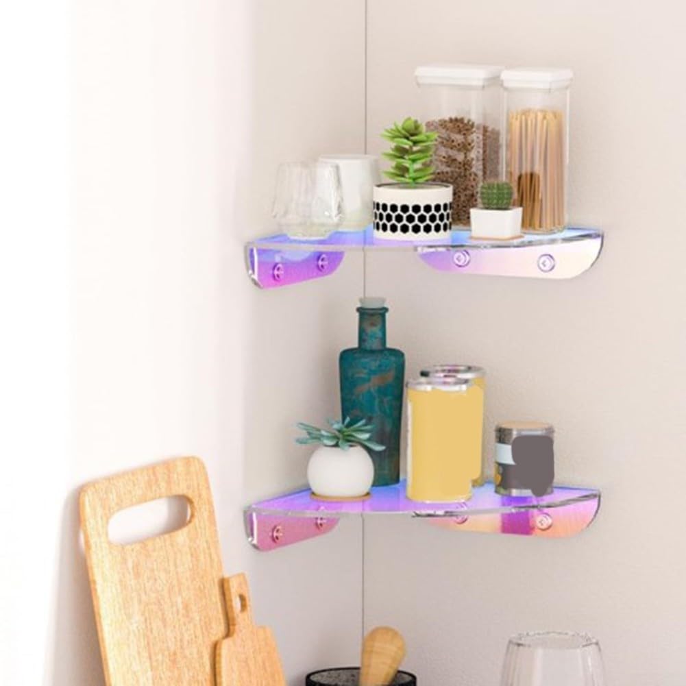 YUANCHUTOP 2 Pack Colorful Acrylic Floating Corner Shelves, Wall Mounted Storage Racks for Bathroom, Kitchen & Office, Space Savings with Easy Installation Kit