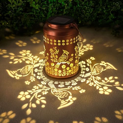 Fathers Day Gifts Dad Cardinal Solar Lanterns Outdoor Waterproof Garden Decor Birthday Gifts for Women Men Grandma Mom Cardinal Hanging Solar Lights Decorative Lantern for Yard Patio Lawn Pathway