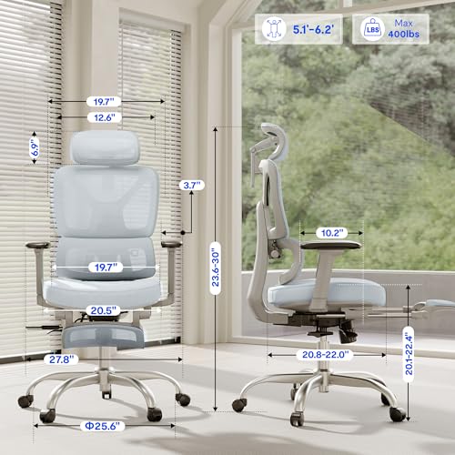 Image of FLEXISPOT ErgoX Premium Ergonomic Office Chair with Footrest- Adjustable 3D Armrests, Dynamic Lumbar Support, Recline & Tilt Function, Mesh Seat, for Home & Office Use,Blue Foam