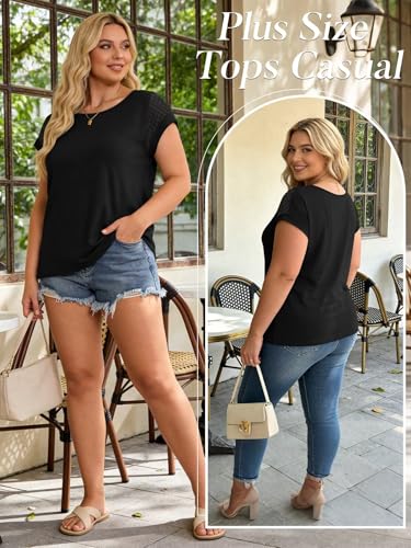 Image of Bliwov Womens Tops Lace Cap Sleeve T Shirts,Cute Trendy Casual,Beach Vacation Outfits,Summer Spring Fashion Clothes