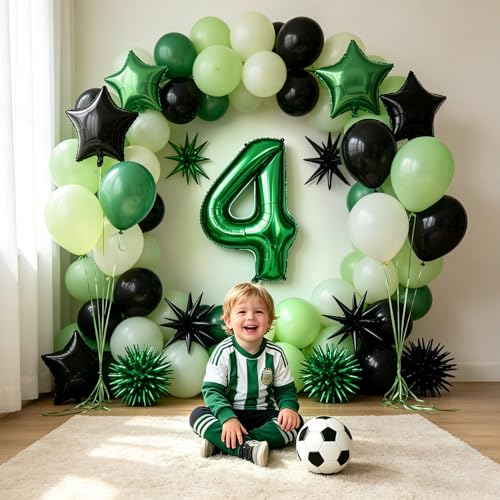 Image of TONIFUL 4th Birthday Balloons 40 Inch Green Large Number 4 Foil Balloon 18 Inch Helium Mylar Heart Star Shaped Ballons for Boys Men Birthday Anniversary Graduation New Year Eve Party Decoration