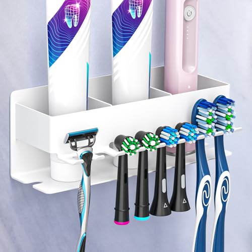 Image of Toothbrush Head Holders, Electric Tooth Brush Head Holder, Adhesive Toothpaste Holder for Shower Bathrooms, Wall Mounted Tooth Brushing Holder Organizer Storage (White, Large)