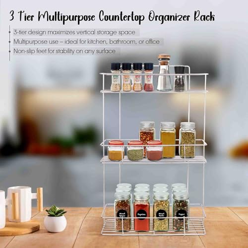 Image of Niyara Iron Metal Heavy Duty Stand 3-Tier Multistorage /Multipurpose Standing Rack, Bathroom Countertop Storage Shelf Cosmetic Organizer Holder Kitchen Spice Rack (3-Tier square with with gold)