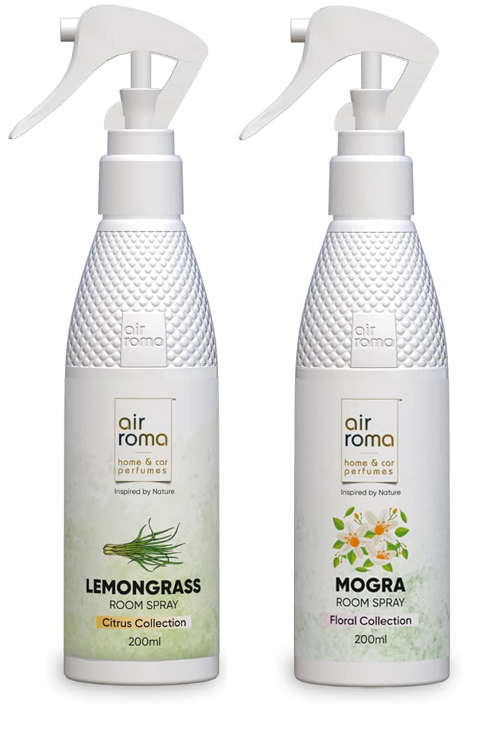 AIR-ROMA Lemon Grass & Mogra Air Fresheners Sprays | For Home, Office & Bathrooms | Long-lasting Odor Eliminator | Pack of 2 (200 ml each)
