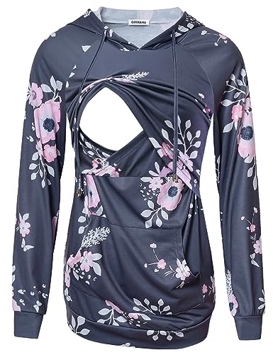 Image of GINKANA Women's Nursing Hoodie Sweatshirt Long Sleeves Breastfeeding Maternity Tops Casual Clothes