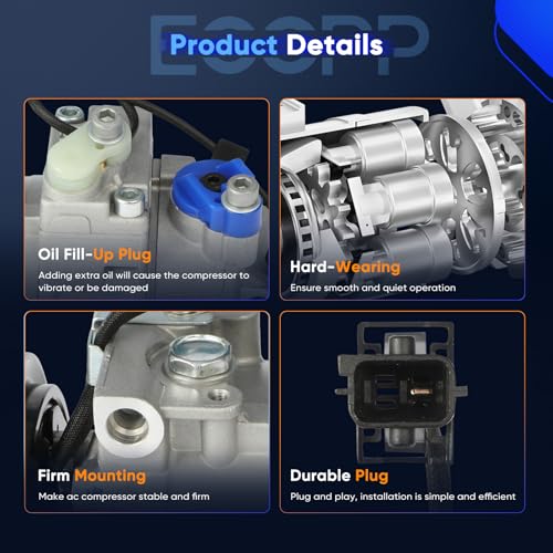 Image of ECCPP AC Compressor Direct Fit for Saab 9-5 L4 2.3L 2003-2009 | for Saab 9-5 V6 3.0L 2003 97566 Fast Cooling AC Compressor with Clutch Low Vibration Reduces Engine Load Fuel Efficient