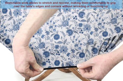 Image of The Furnishing Tree Elastic Cotton Round Dining Table Cover 36x36 in Inches Floral Blue on White Base