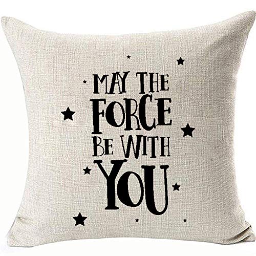 HomeTow Throw Pillow Cover with Stars Theme, 18 x 18 inches Linen (May The Force Be with You, 18in x 18in)