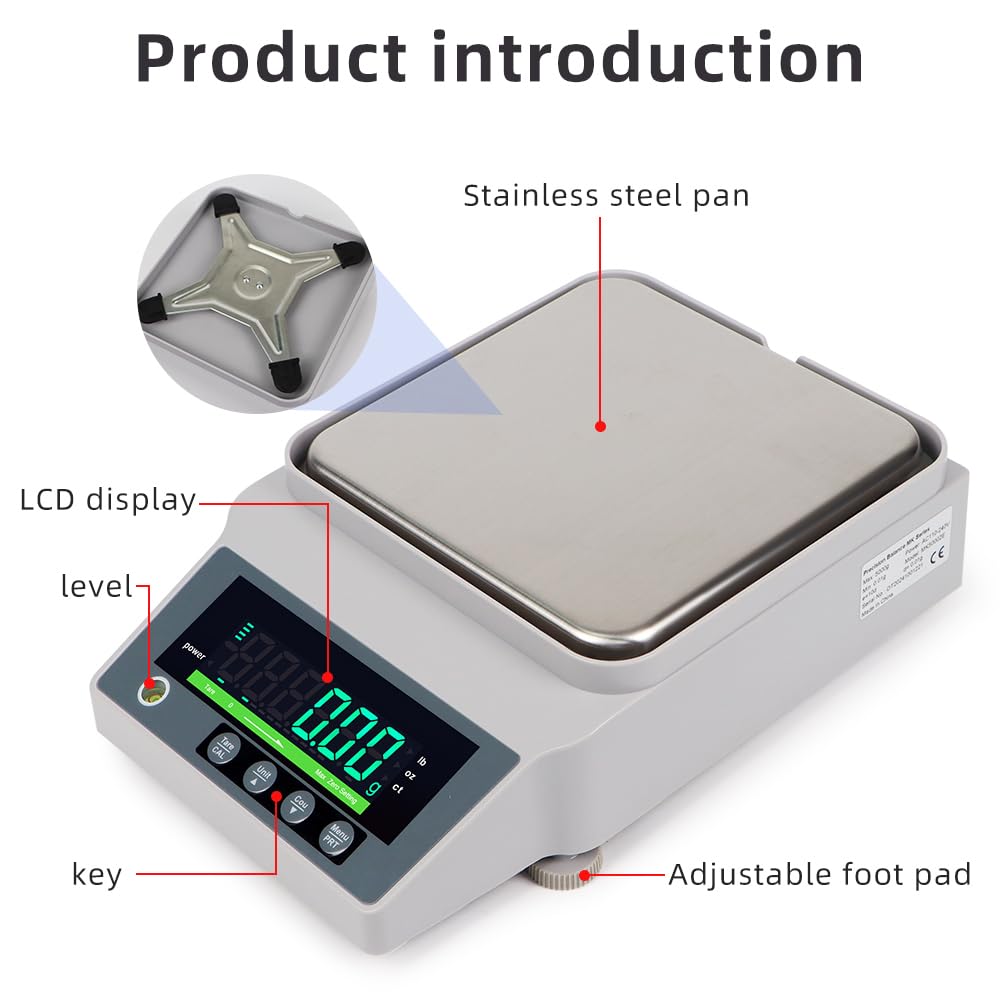 Balanza electrónica profesional con pantalla LCD, balanza analítica de 1 kg 0,01 g/10, g/5, g(1KG 0.01G)