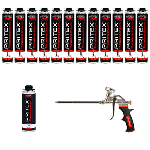 Bauschaum Set 12 x 750ml Pistolenschaum inkl. Reiniger + Schaumpistole PU Schaum Montageschaum Cover