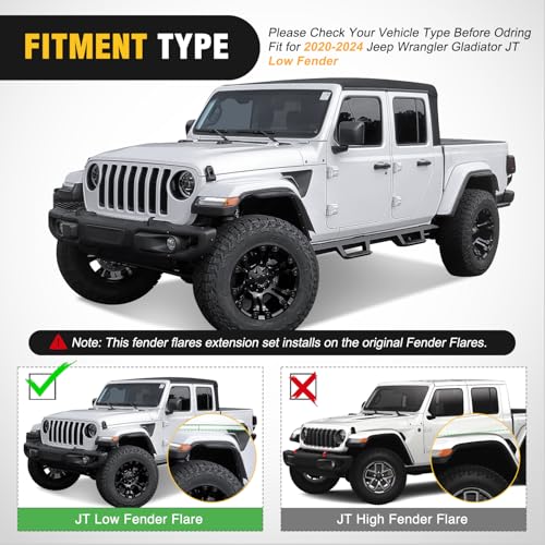 Image of Nilight Fender Flares Extensions Set fit for 2020 2021 2022 2023 2024 2025 2026 Gladiator JT (Only for Low Wheel Arches) Off-Road Widened Front Rear Flat 4 PCS