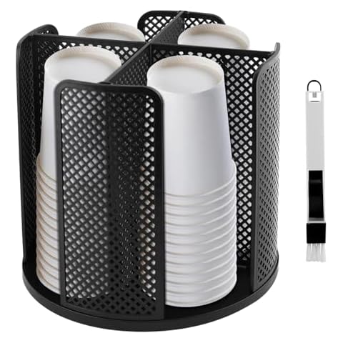 LOQJSS Coffee Cup Dispenser with 4 Compartments Rotatable Cups and Lids Holder for 5-16oz Cups Organizer Countertop Coffee Cup Organizer Detachable Countertop Cup Holder Cup Dispenser (Color:Black) Cover