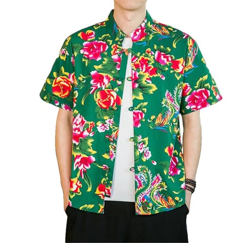 Chemise style chinois homme grande fleur vêtement rétro boutonné mode vintage
