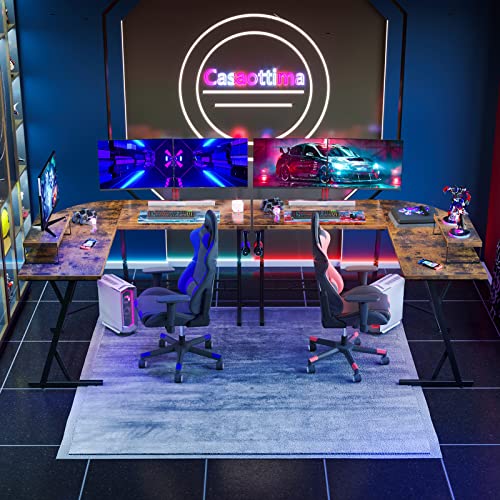 Casaottima Gaming Desk L Shaped Computer Desk, Corner Desk For Home Office With Monitor Stand 51", Vintage #TOP3