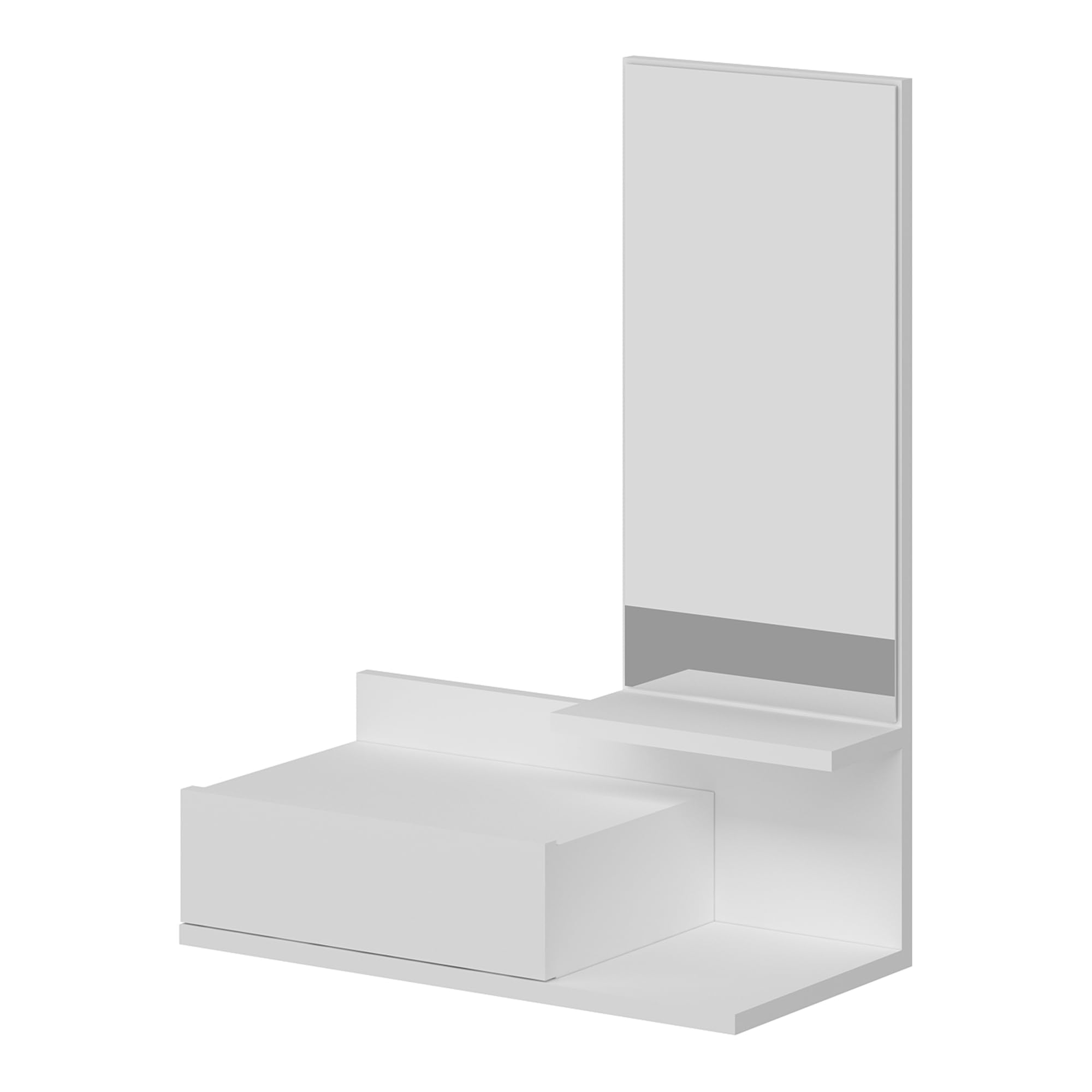[en.casa] Mensola da Parete con Cassetto e Specchio (A x L x P) 80 x 60 x 30 cm Mobile da Ingresso - Bianco