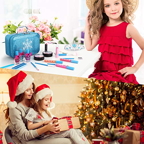 KIZSBRO 21pcs Kids Makeup Kit for Girls, Kids Play Washable Makeup Set with Frozen Cosmetic Case, Eyeshadow/Lip Gloss/Blush, First Princess Little Starter Kit Toys for 3 4 5 6 7 8 9 10 Year Old Girls