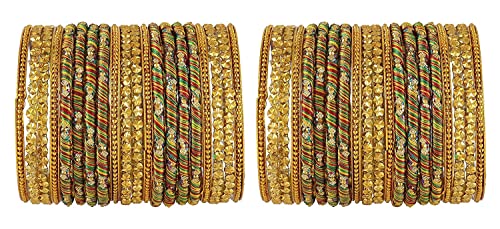 Image of NMII Acrylic (Plastic) With Silk Thread & Beads Studded Worked Glossy Finished Kada Set For Women and Girls