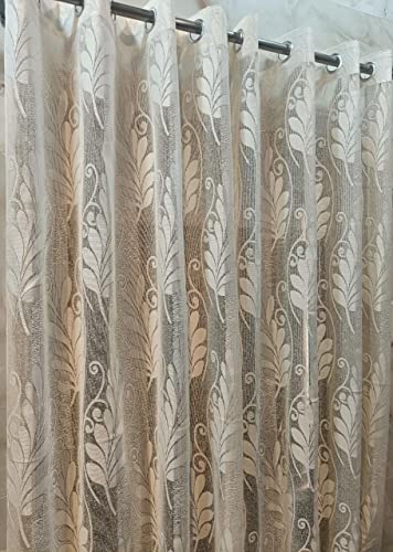 Image of Honger Polyester Imported Floral Design Tissue Net Pack of 2 Pecs Cream Net || 7 Feet Door Curtains for Home || Living Room Curtains