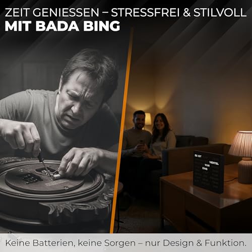 Bada Bing LED Wortuhr Schwarz mit Deutscher Wort Anzeige - edle Metall Uhr mit USB Kabel Wanduhr modern - Tischuhr hochwertig lautlos zum Aufstellen/Aufhängen - Deko Geschenk Männer Geburtstag Büro