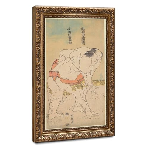 Affiches sumo Hokusai sur toile de 50cm avec cadre suspendu japonais