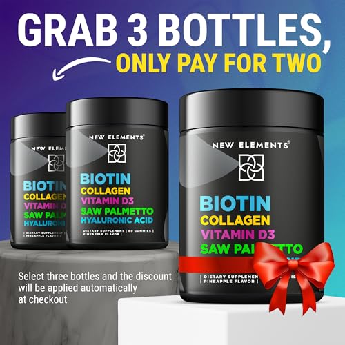 Biotin Gummies with Collagen Vitamin D3 Saw Palmetto & Hyaluronic Acid for Hair Skin and Nails, Hair Growth Supplement for Men & Women | Non-GMO | Gluten-Free | Natural Pineapple Flavor