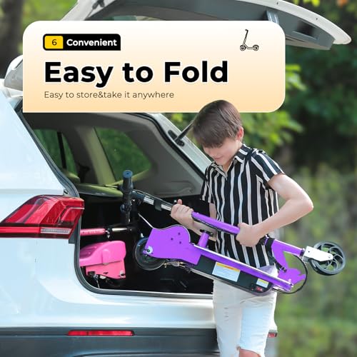 Zupapa Electric Scooter with Seat for Kids Ages 6-12, 6\" Pneumatic Tire, Up to 10 mph and 70 min Ride Time, for Riders up to 155 lbs, Removable Seat 2 Riding Styles Purple - Thumbnail 7