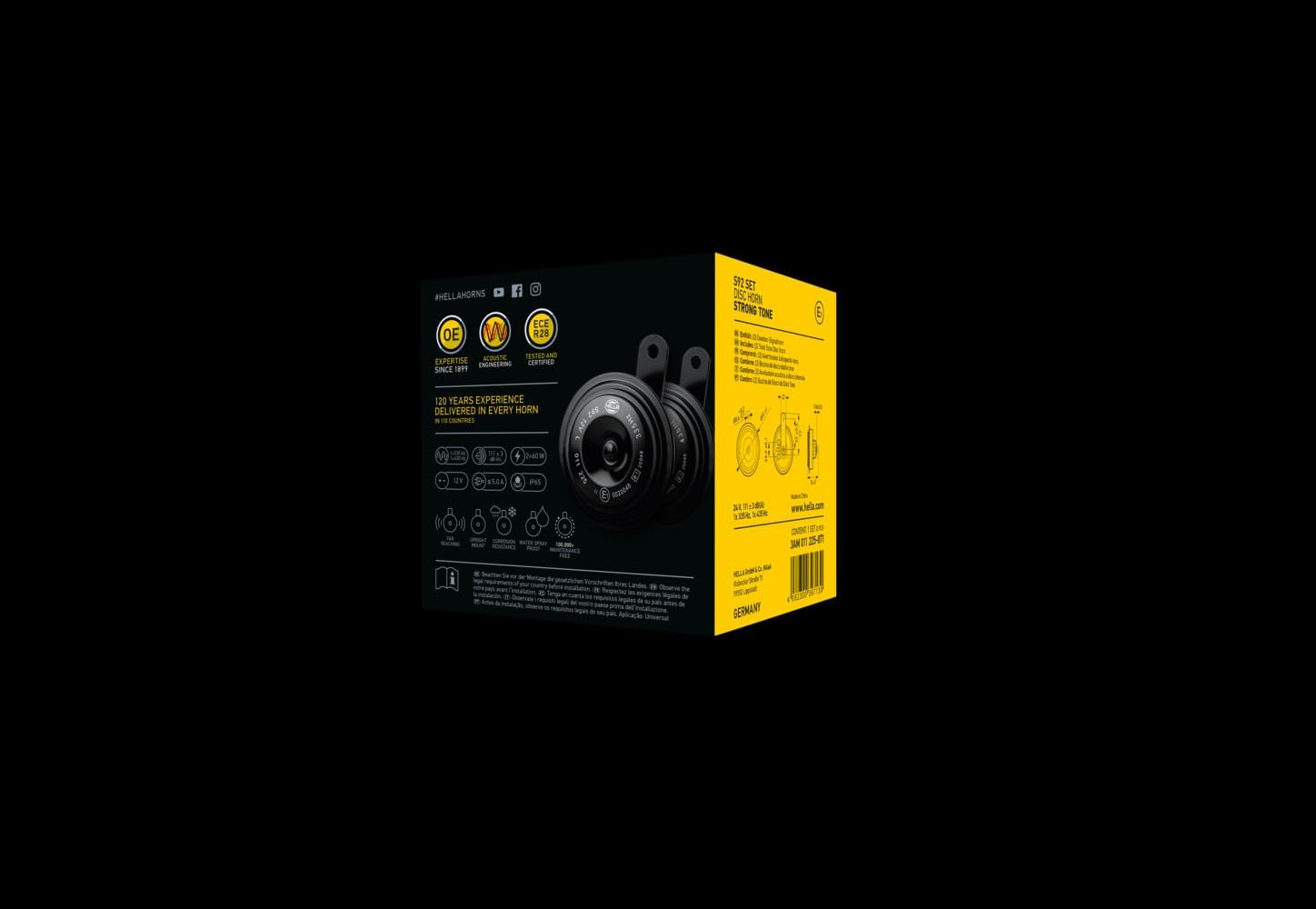 HELLA 011225871 Black 92mm 12V BX Disc Horn Kit (Universal Fit)