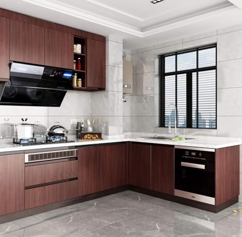 Image of WALLMATE Self Adhesive Wood Grain Wallpaper Vinyl Furniture Sticker Wood Wallpaper Kitchen Wallpaper Wooden Door Desktop Wallpapers (Red Brown Wooden, 16x118 Inch)