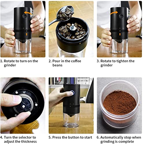 QMJHHW Molinillo De Café Eléctrico Portátil, 4 Tazas / 30 G / 1 Oz, Molinillo Cónico Automático Compacto, Molinillo De… - Imagen 7