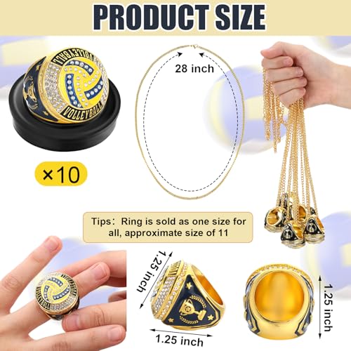 Highergo 10pcs Football Soccer Volleyball Baseball MVP Golf Championship Trophy Ring with Display Chain Stand Softball Basketball Cheerleading Bowling Track Field for Award Gift2