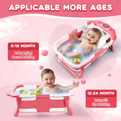 Image of Baby Bathtub Collapsible with Thermometer & Cushion, Portable Travel Tub