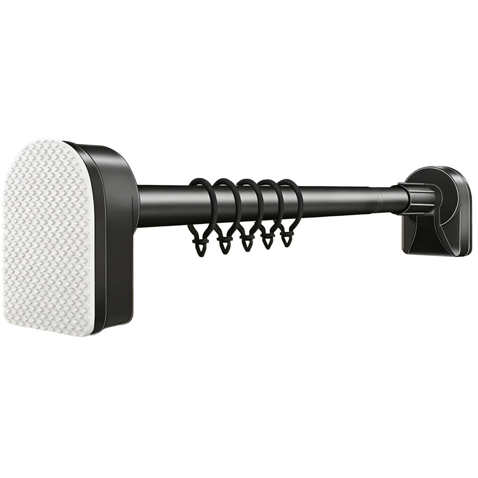 Tension Curtain Rod with 20 Curtain Rings, 20" to 204", Rustproof Stainless Steel Shower Rod, Non Slip Wall Friendly, No Drill, Fits Windows Closets(Black,130-250cm/51-98in)