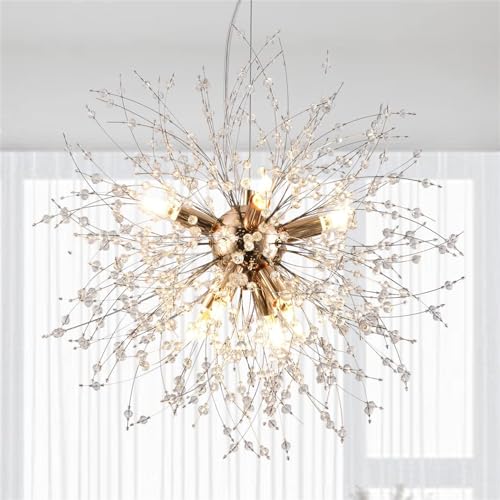 Lustre moderne cristal et or, plafonnier sputnik pour salon et chambre